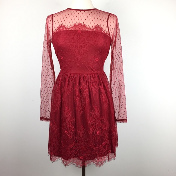 Express Lace Long Sleeve Fit & Flare Skater Dress - Picture 2 of 8